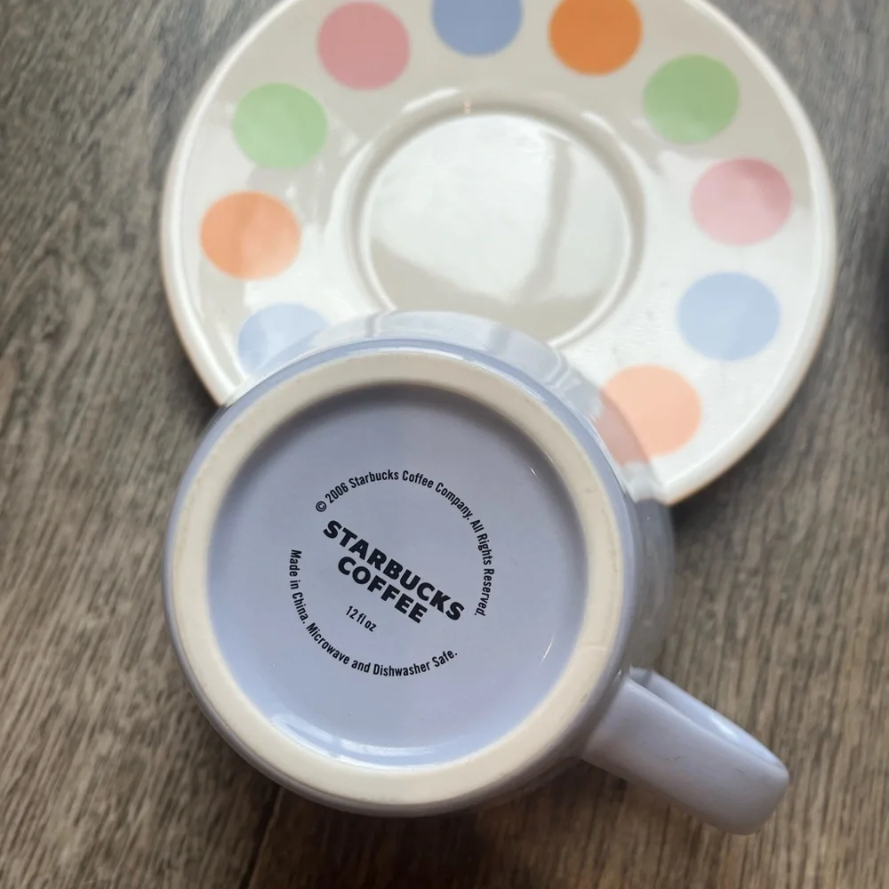 Starbucks Multicolor Polka Dot Mugs Set With Saucers - Picture 4 of 7
